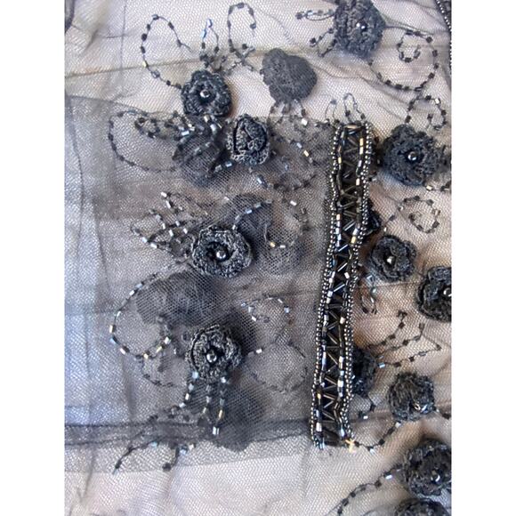 Black Net Embroidered Beaded Floral Blouse Shirt Top Jacket SZ L C100845 - Picture 4 of 10